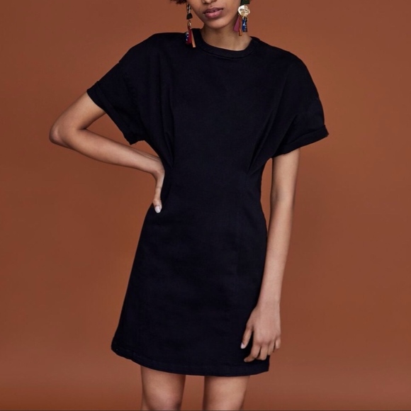 Zara Black Denim zip Up Dress - Picture 5 of 6